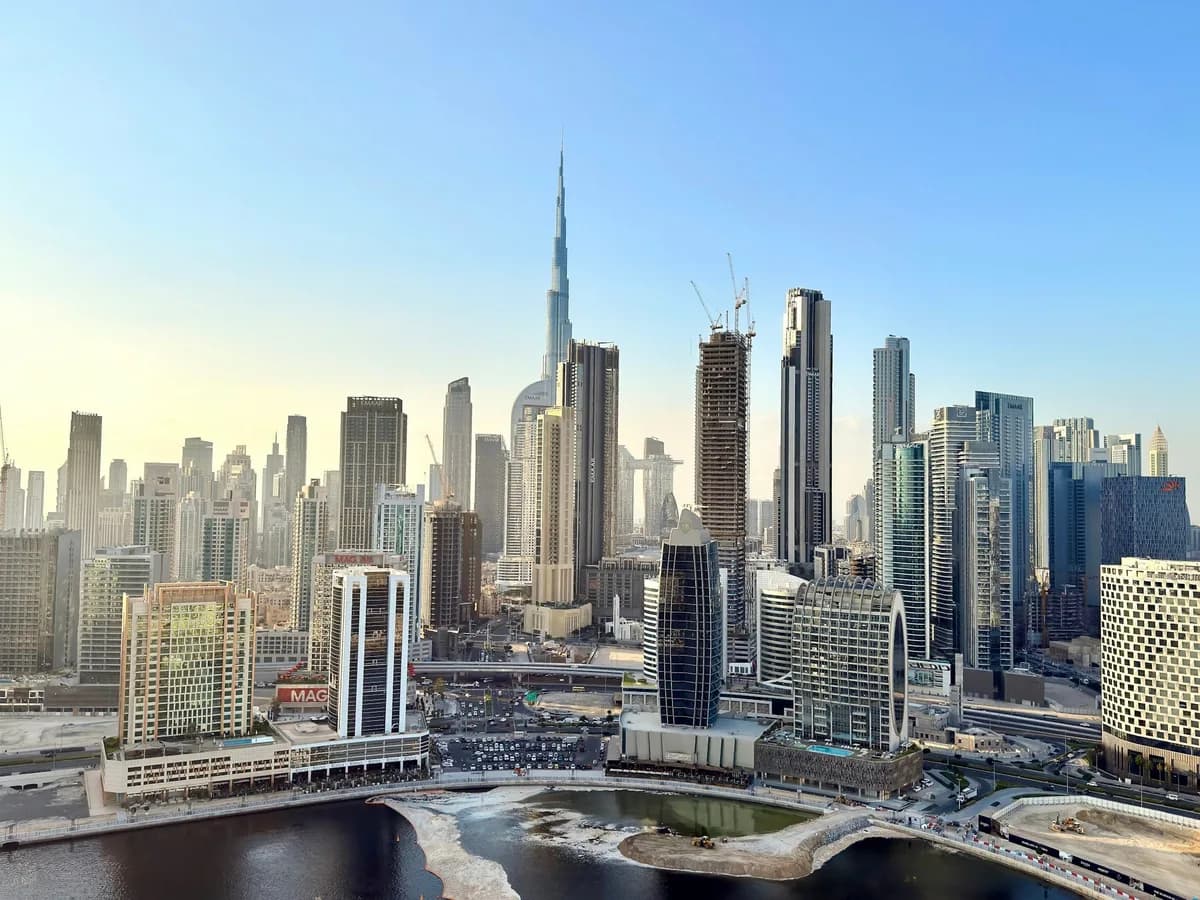 Dubai skyline with the Burj Khalifa above Business Bay